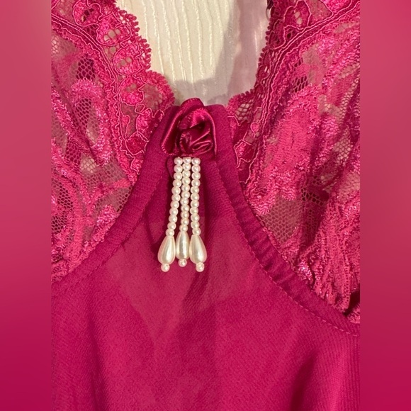 Seductive Wear By Cinema Etoile Night Gown Chemise Pink Lace Halter Slip Dress M - Picture 4 of 11